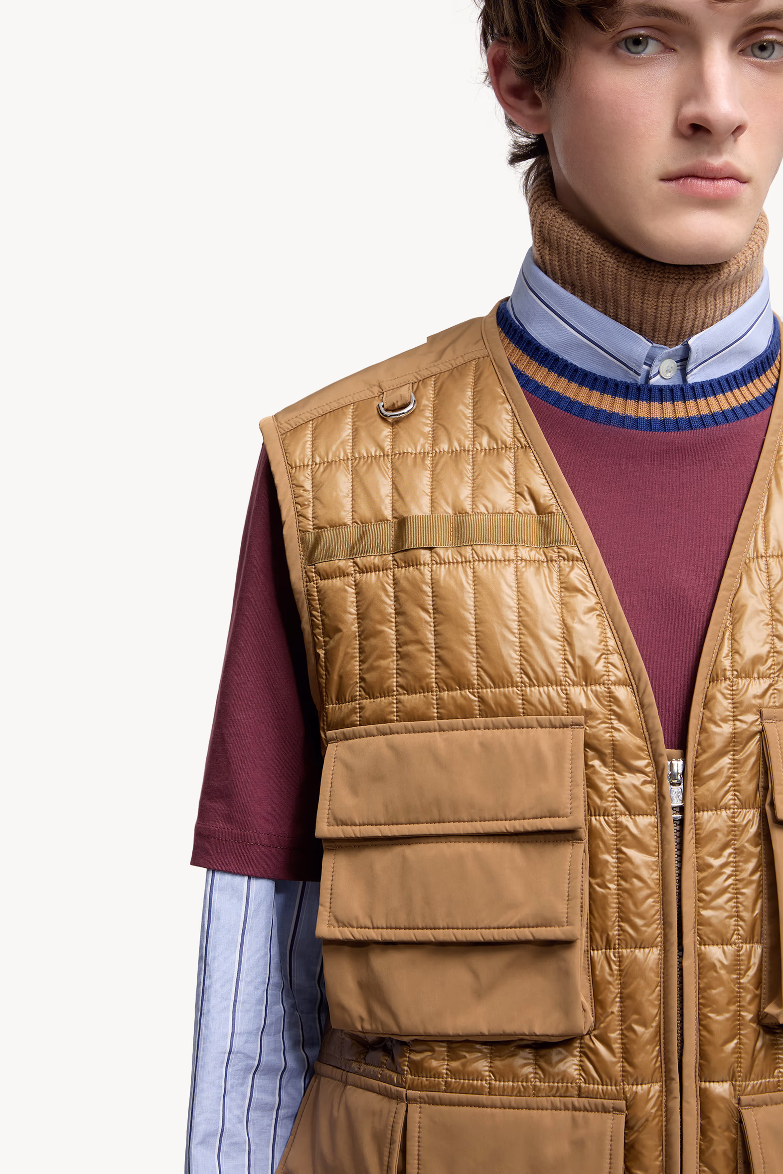 Ytise Vertical-Quilted Padded Vest Men Camel Beige Moncler 6